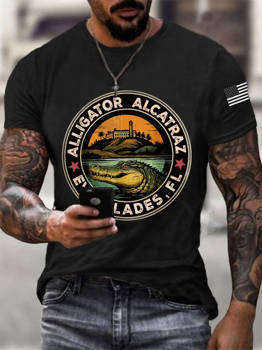 Hombres Retro Alcatraz Cocodrilo Divertido Florida Everglades Humor Oscuro Tee