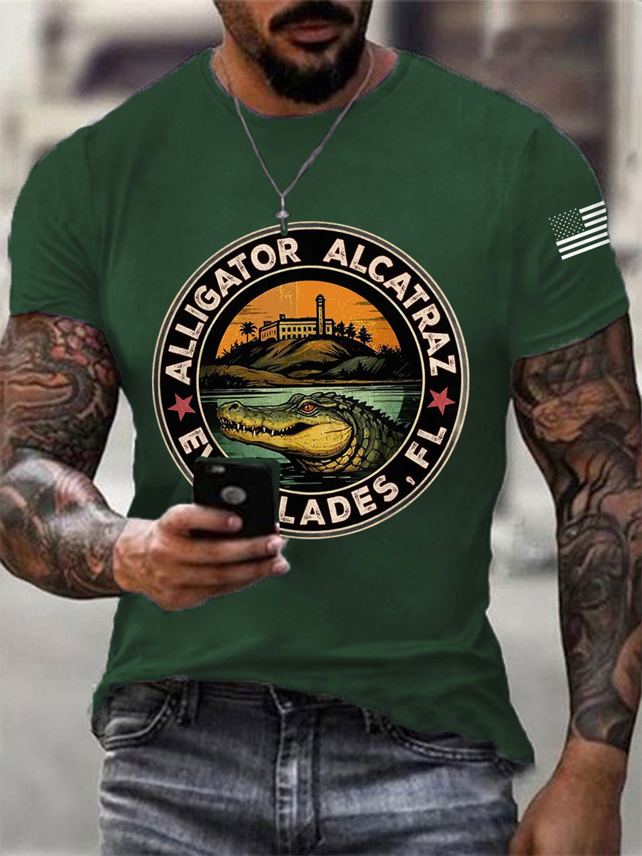 Hombres Retro Alcatraz Cocodrilo Divertido Florida Everglades Humor Oscuro Tee