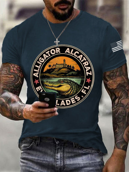 Hombres Retro Alcatraz Cocodrilo Divertido Florida Everglades Humor Oscuro Tee
