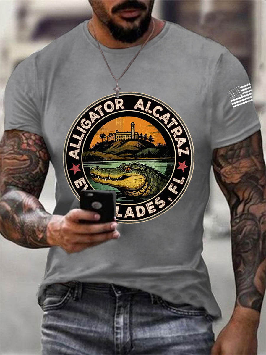 Hombres Retro Alcatraz Cocodrilo Divertido Florida Everglades Humor Oscuro Tee