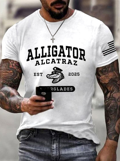 Los hombres de Alcatraz Cocodrilo Retro Divertido Florida Everglades Humor Oscuro Camiseta Manga Corta