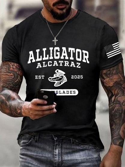 Los hombres de Alcatraz Cocodrilo Retro Divertido Florida Everglades Humor Oscuro Camiseta Manga Corta