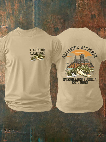 Los hombres de Alcatraz Cocodrilo Retro Divertido Florida Everglades Humor Oscuro Camiseta Manga Corta