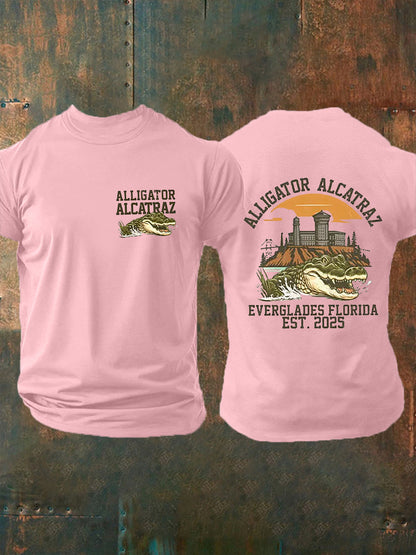 Los hombres de Alcatraz Cocodrilo Retro Divertido Florida Everglades Humor Oscuro Camiseta Manga Corta