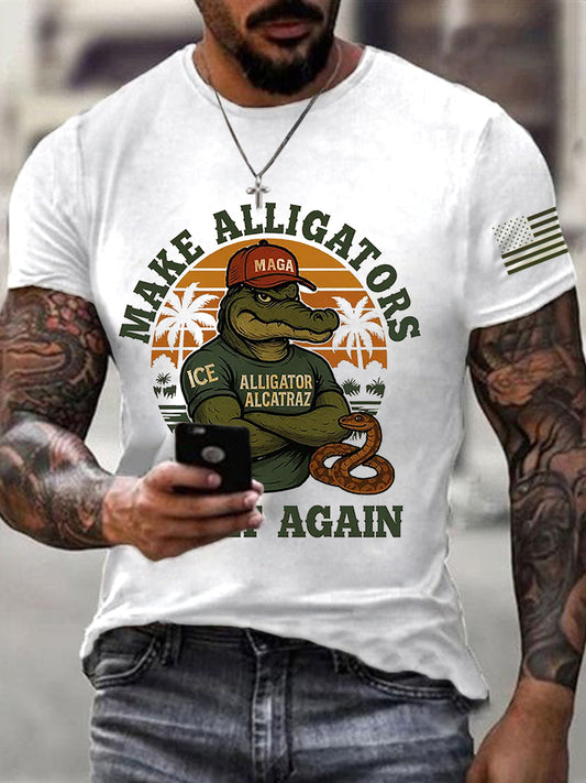 Los hombres de Alcatraz Cocodrilo Retro Divertido Florida Everglades Humor Oscuro Camiseta Manga Corta