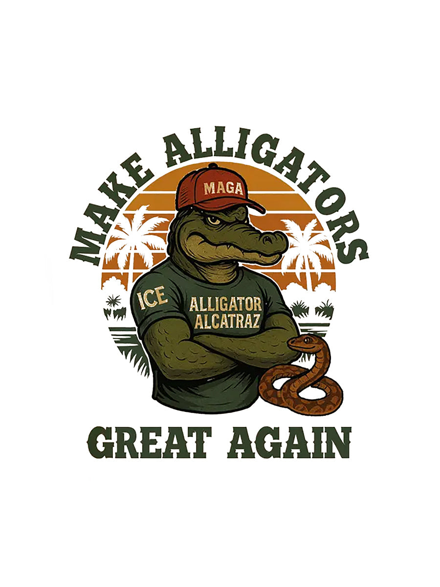 Los hombres de Alcatraz Cocodrilo Retro Divertido Florida Everglades Humor Oscuro Camiseta Manga Corta