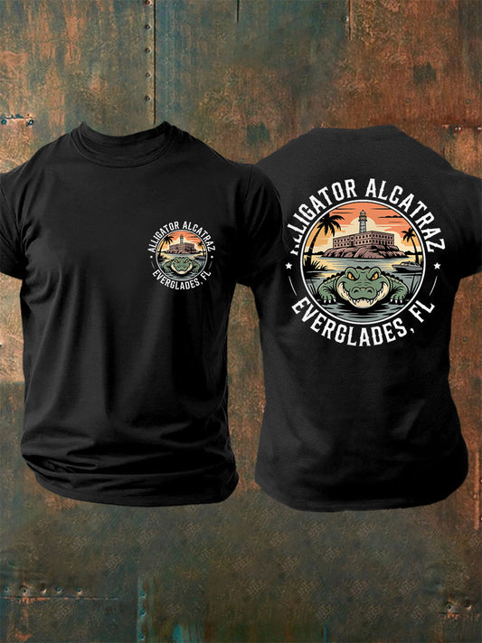 Hombres Retro Alcatraz Cocodrilo Divertido Florida Everglades Humor Oscuro Tee