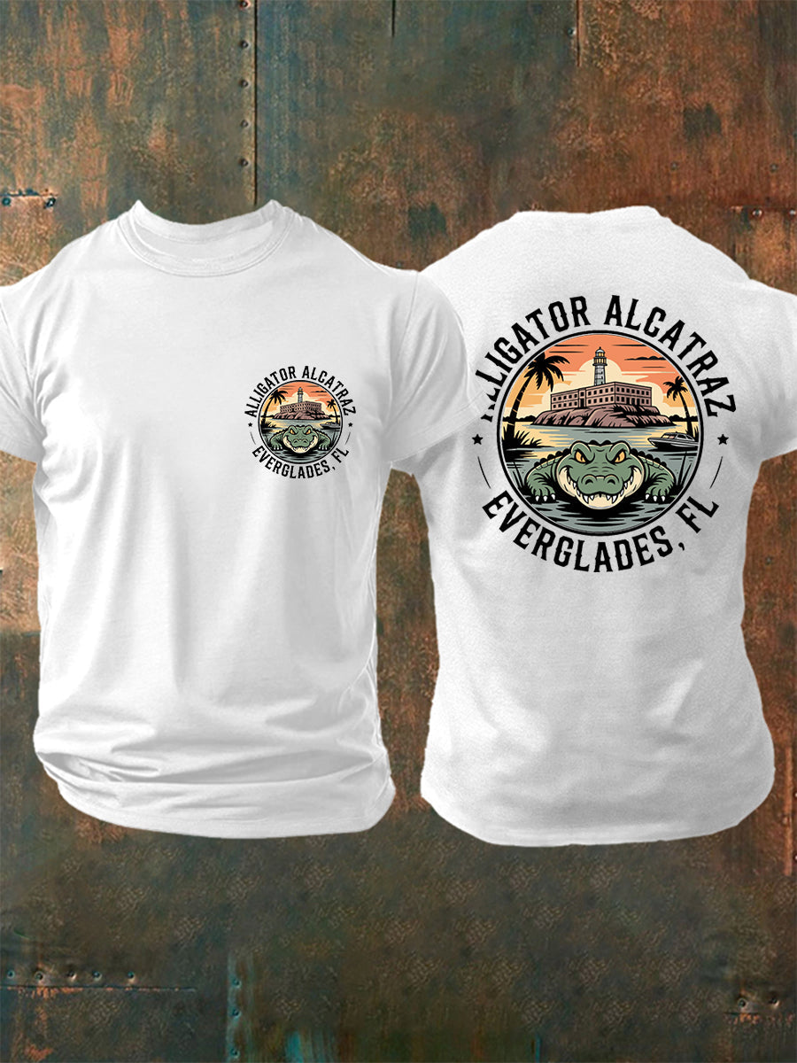 Hombres Retro Alcatraz Cocodrilo Divertido Florida Everglades Humor Oscuro Tee