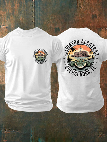 Hombres Retro Alcatraz Cocodrilo Divertido Florida Everglades Humor Oscuro Tee