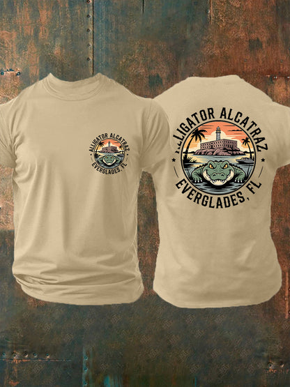Hombres Retro Alcatraz Cocodrilo Divertido Florida Everglades Humor Oscuro Tee