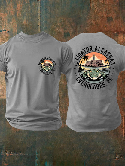 Hombres Retro Alcatraz Cocodrilo Divertido Florida Everglades Humor Oscuro Tee