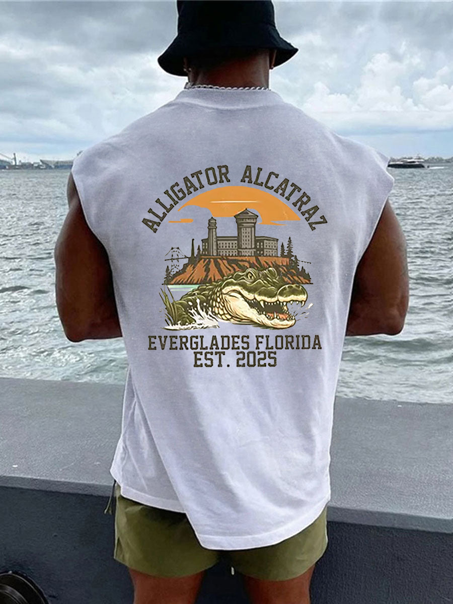 Alcatraz de los hombres Retro Cocodrilo Divertido Florida Everglades Oscuro Humor Chalecos