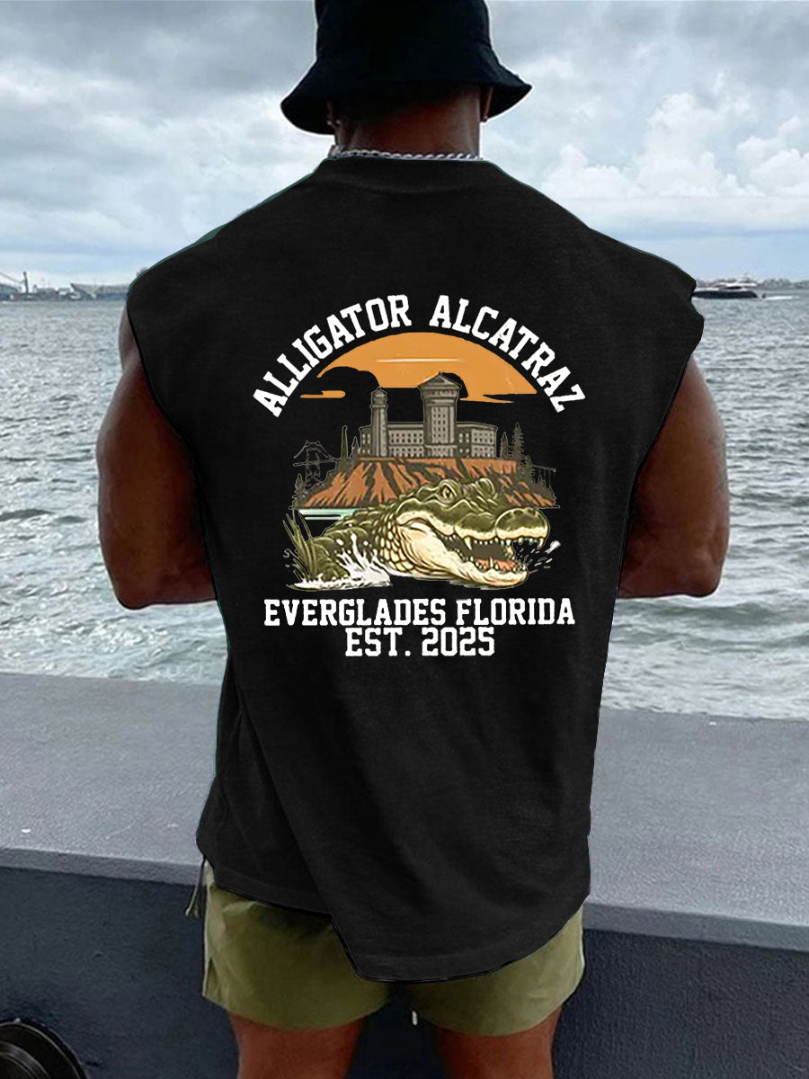 Alcatraz de los hombres Retro Cocodrilo Divertido Florida Everglades Oscuro Humor Chalecos
