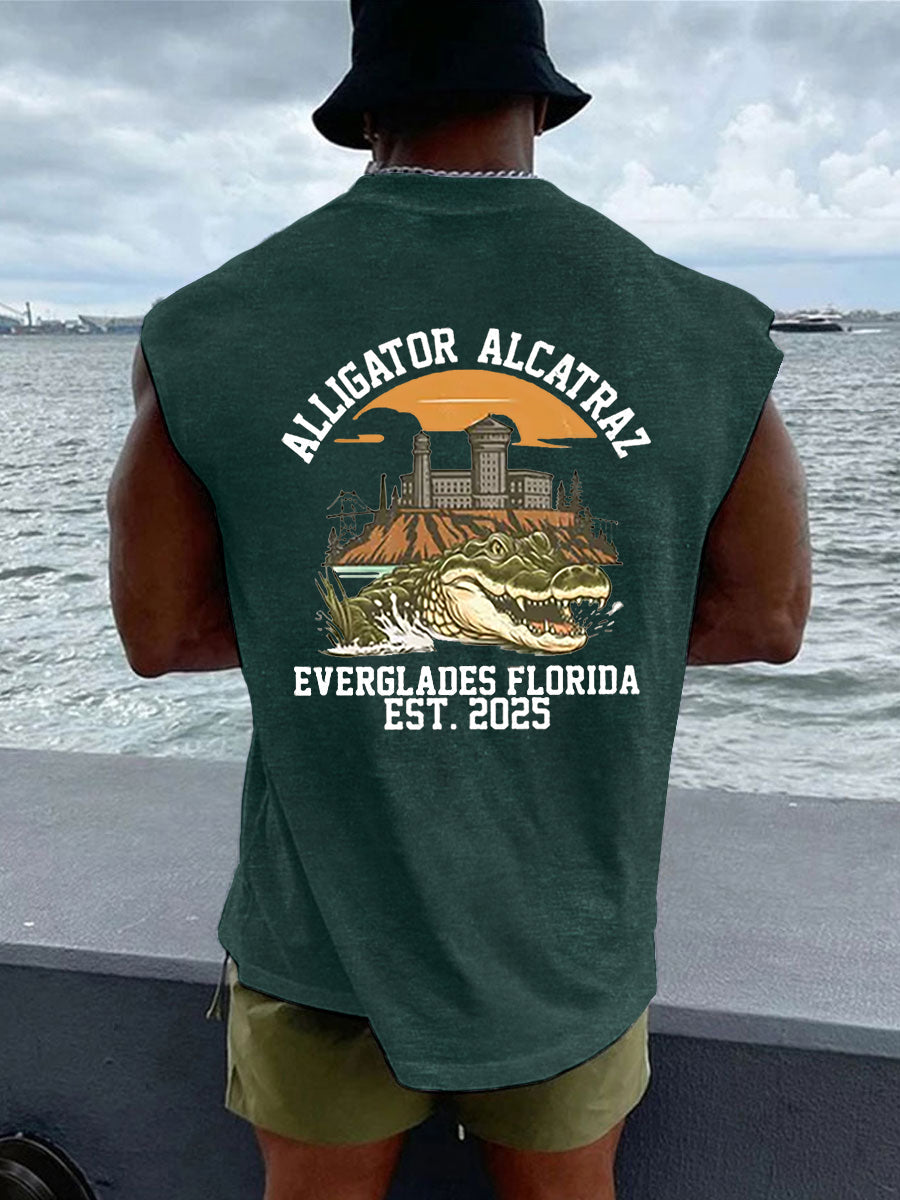Alcatraz de los hombres Retro Cocodrilo Divertido Florida Everglades Oscuro Humor Chalecos