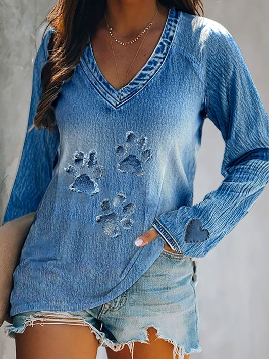 Camiseta de manga larga de pata vaquera para mujer