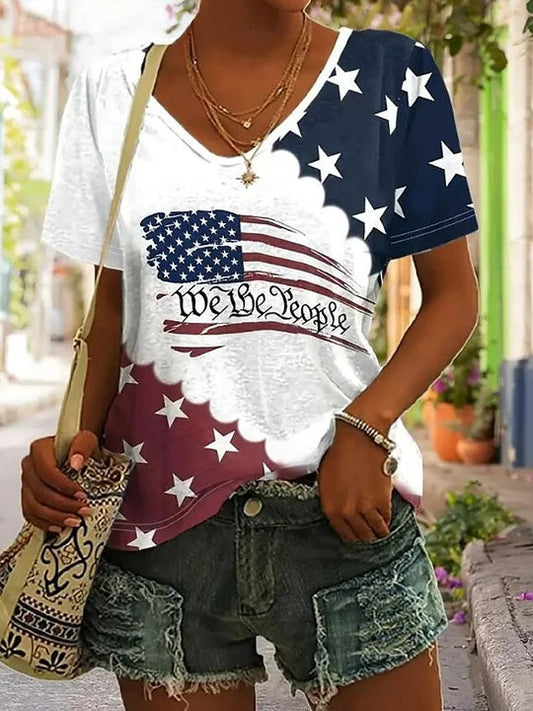 Camiseta de manga corta con bandera de América del Día de la Independencia para mujer