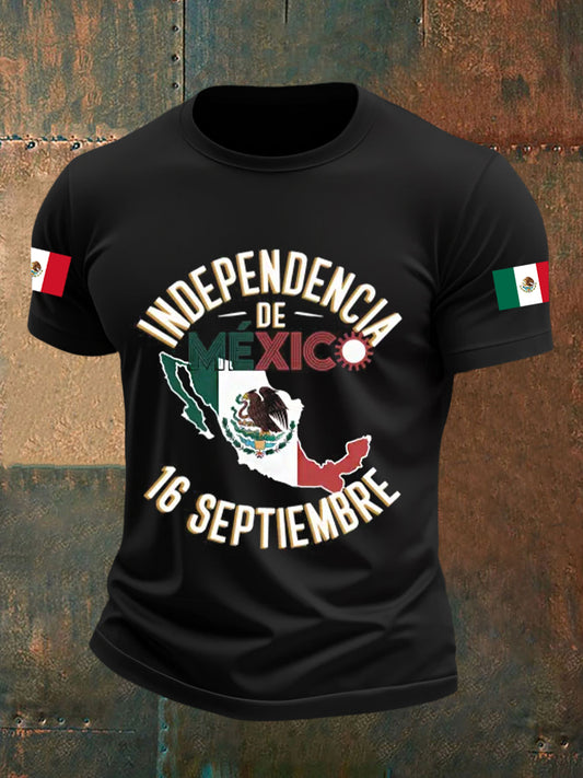 Bandera mexicana Día de la Independencia VIVA camiseta mexicana de manga corta casual para hombre