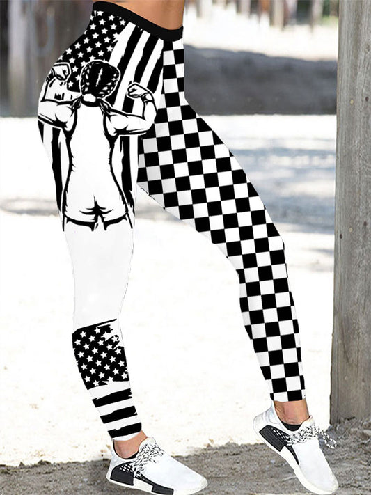 Leggings a cuadros blanco y negro de lucha libre para mujer