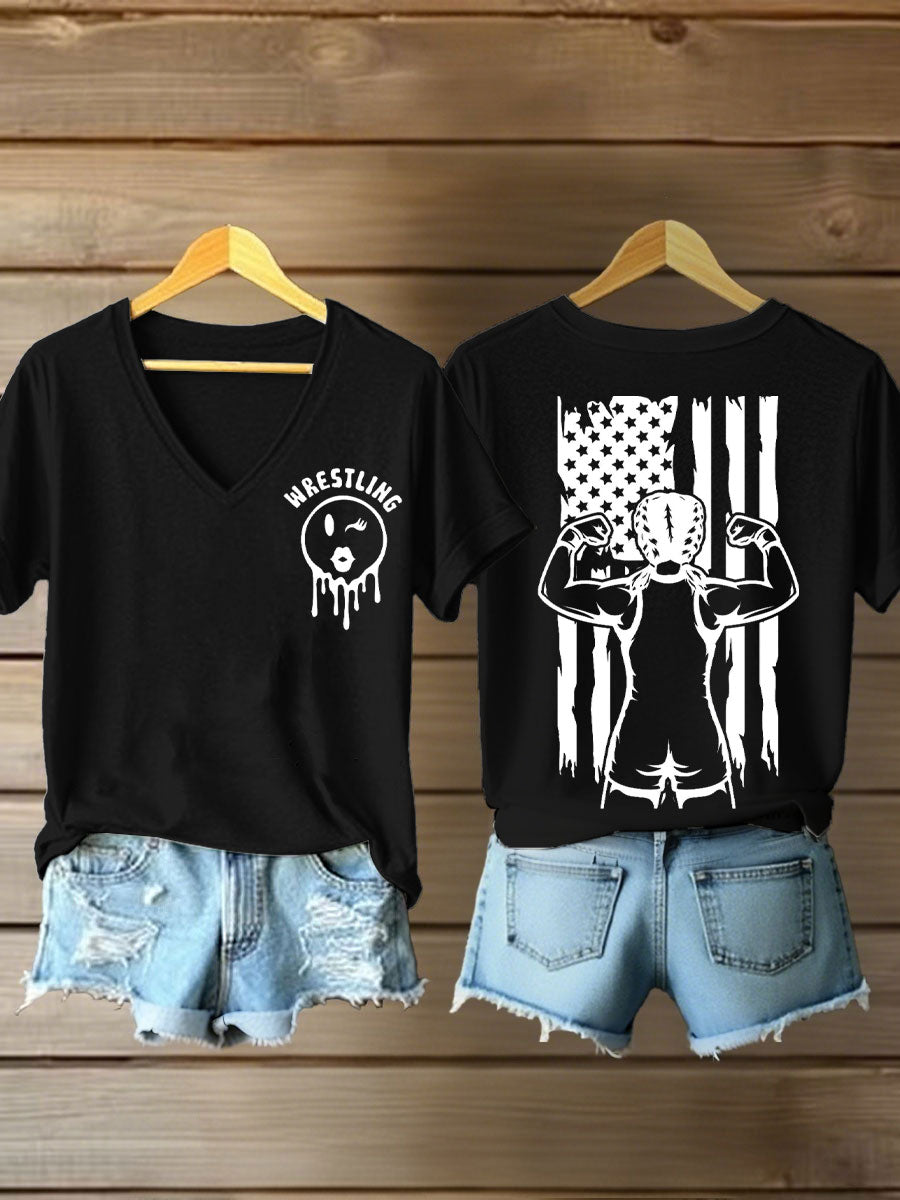 Camisetas con cuello en v de la bandera de la lucha libre de las mujeres