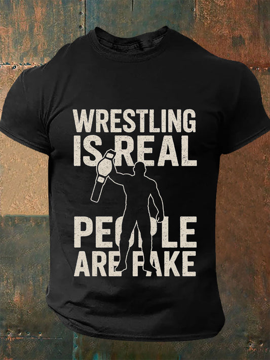 Camisetas hombre de wrestling is real people are fake