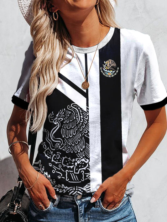 Camiseta de manga corta de moda vintage impresa México para mujer