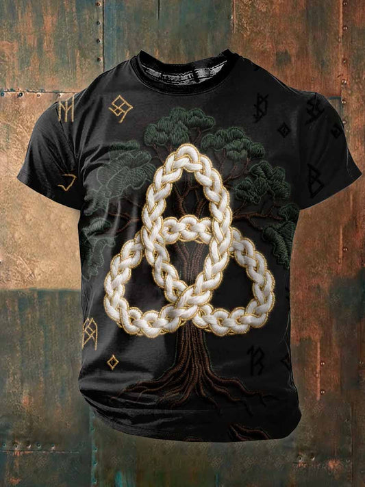 Vintage Viking Tree Of Life För Hombre Tryckt camiseta casual