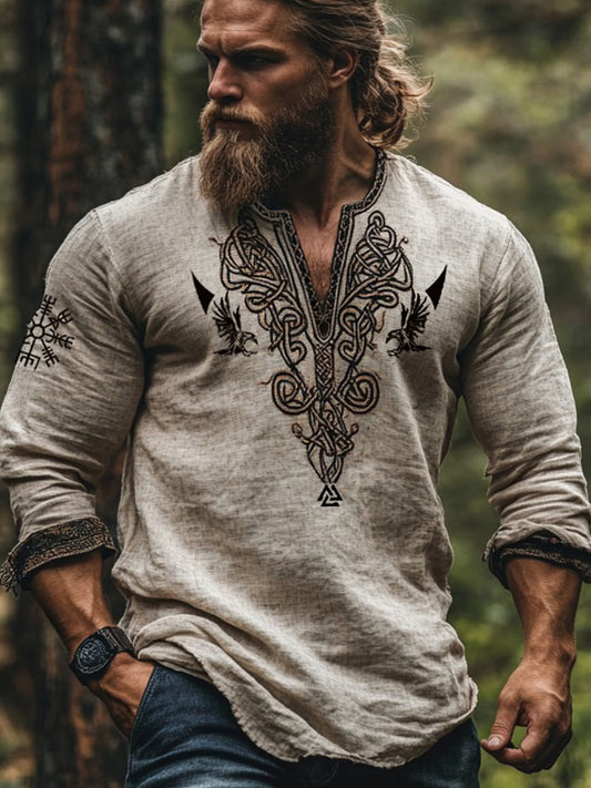 Top de manga larga Viking vintage para hombre