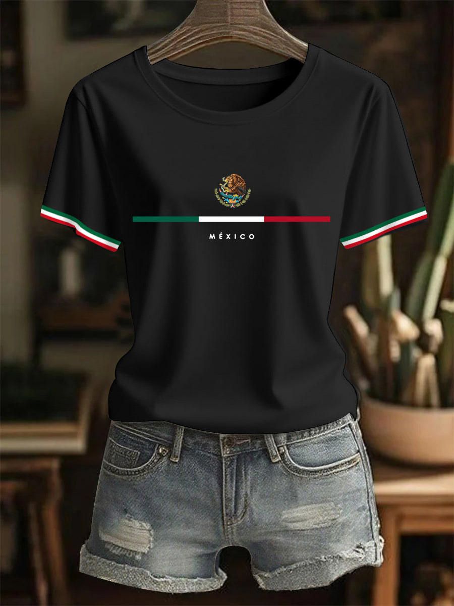 Camiseta casual del día de la independencia mexicana de la impresión de la bandera mexicana de las mujeres