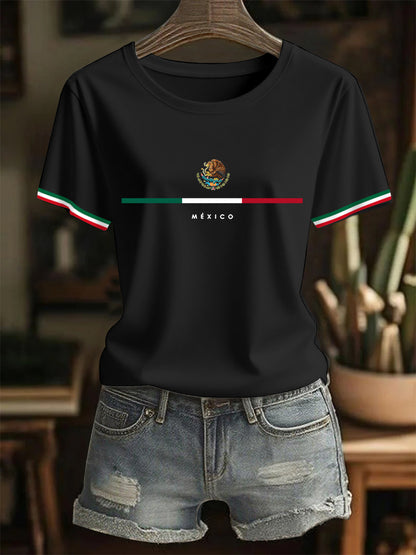 Camiseta casual del día de la independencia mexicana de la impresión de la bandera mexicana de las mujeres