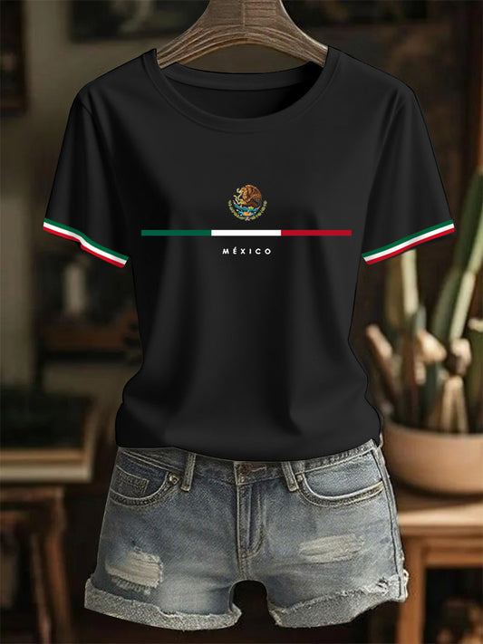Camiseta casual del día de la independencia mexicana de la impresión de la bandera mexicana de las mujeres