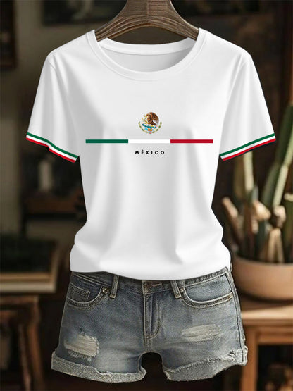 Camiseta casual del día de la independencia mexicana de la impresión de la bandera mexicana de las mujeres