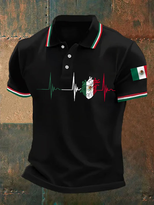 Hombres Mexican Flag Heartbeat Print Mexican Independence Day Casual Top