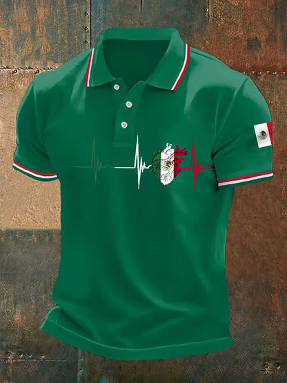 Hombres Mexican Flag Heartbeat Print Mexican Independence Day Casual Top