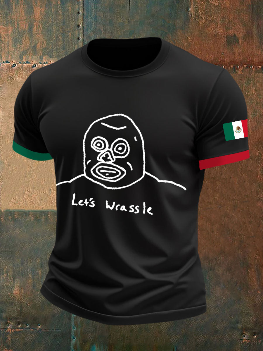 Men's Let's Wrassle Mexican Freestyle Wrestling Mask Camisetas