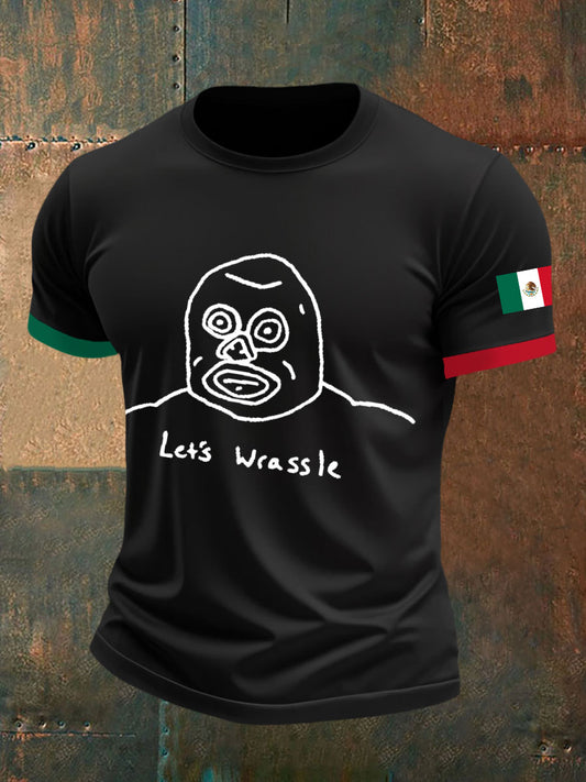 Men's Let's Wrassle Mexican Freestyle Wrestling Mask Camisetas