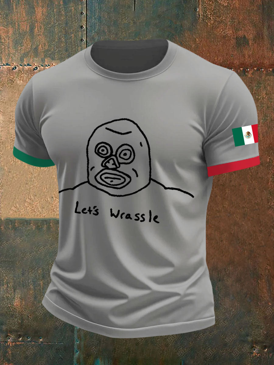 Men's Let's Wrassle Mexican Freestyle Wrestling Mask Camisetas