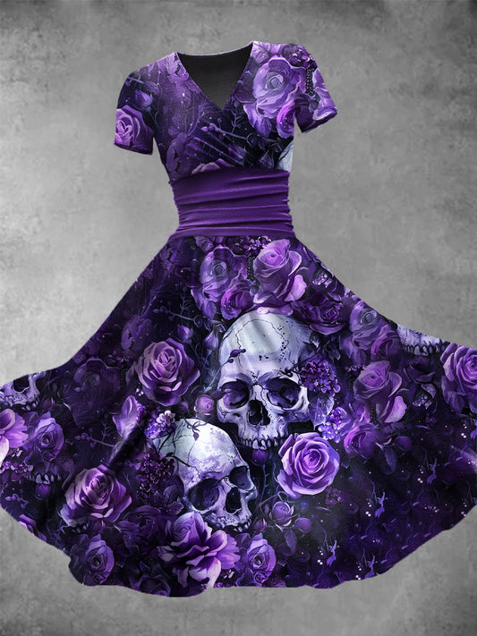 Vestido casual con estampado de arte de cráneo vintage para mujer