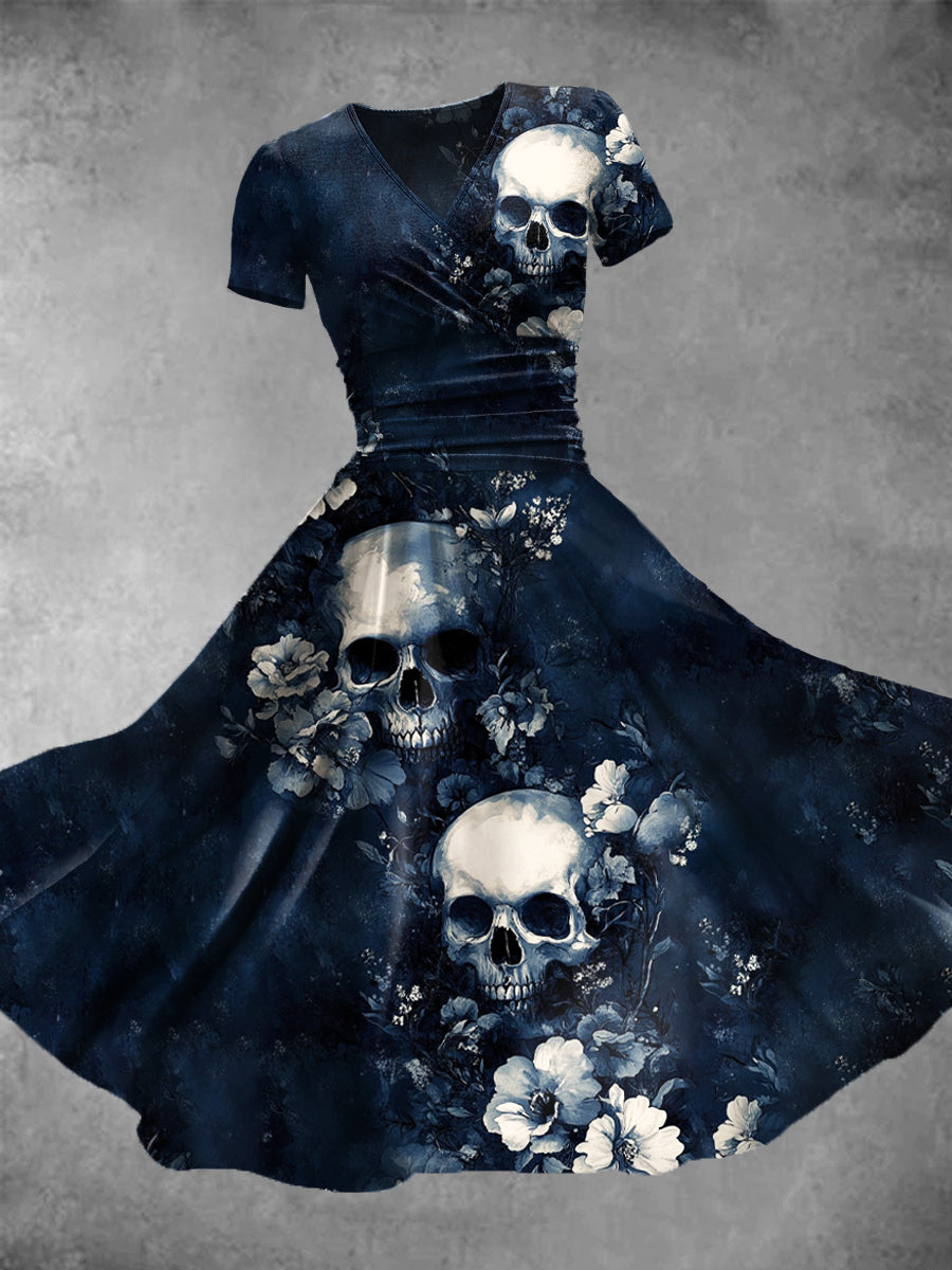 Vestido casual con estampado de arte de cráneo vintage para mujer