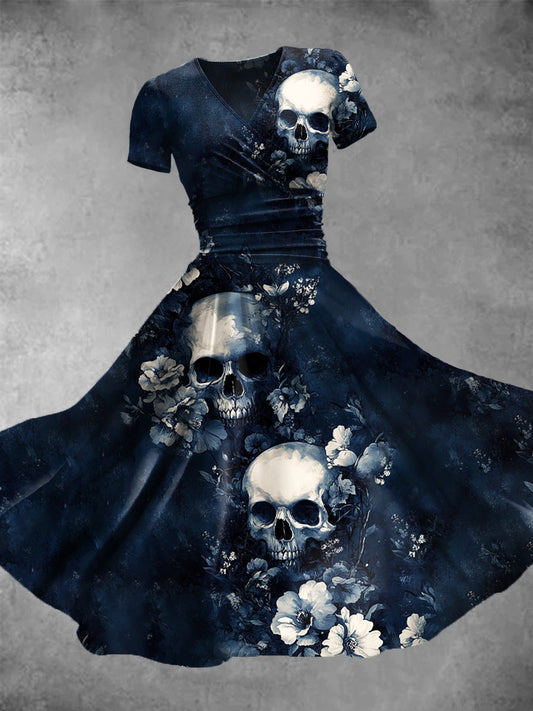 Vestido casual con estampado de arte de cráneo vintage para mujer