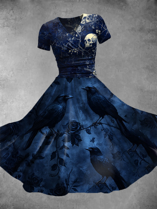 Vintage Crow Art Print Casual Vestido de mujer