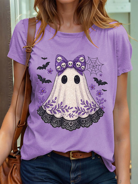 Camiseta con estampado Ghos de encaje lindo de Halloween para mujer