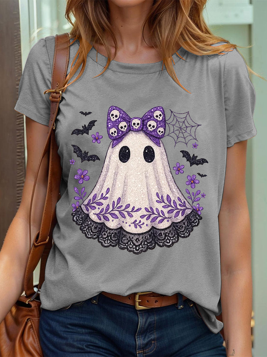 Camiseta con estampado Ghos de encaje lindo de Halloween para mujer