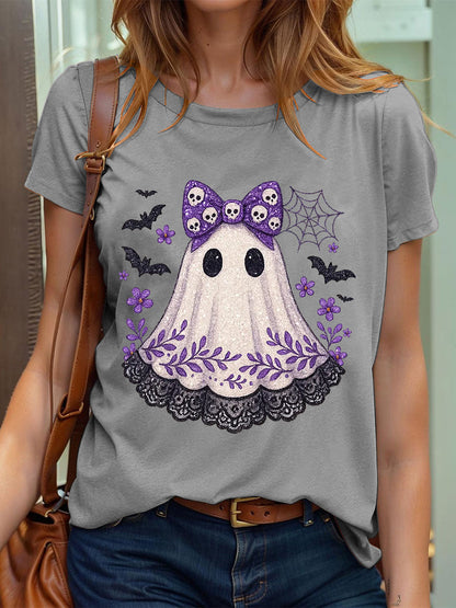 Camiseta con estampado Ghos de encaje lindo de Halloween para mujer