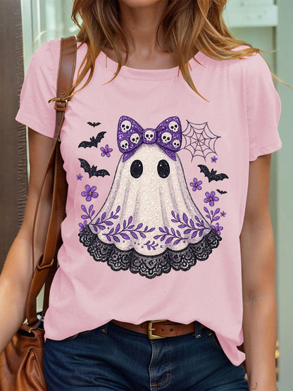 Camiseta con estampado Ghos de encaje lindo de Halloween para mujer