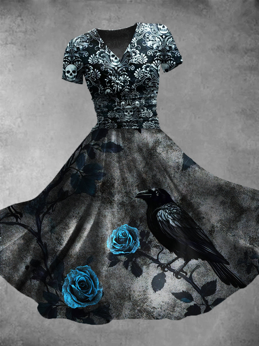 Vintage Crow Art Print Casual Vestido de mujer