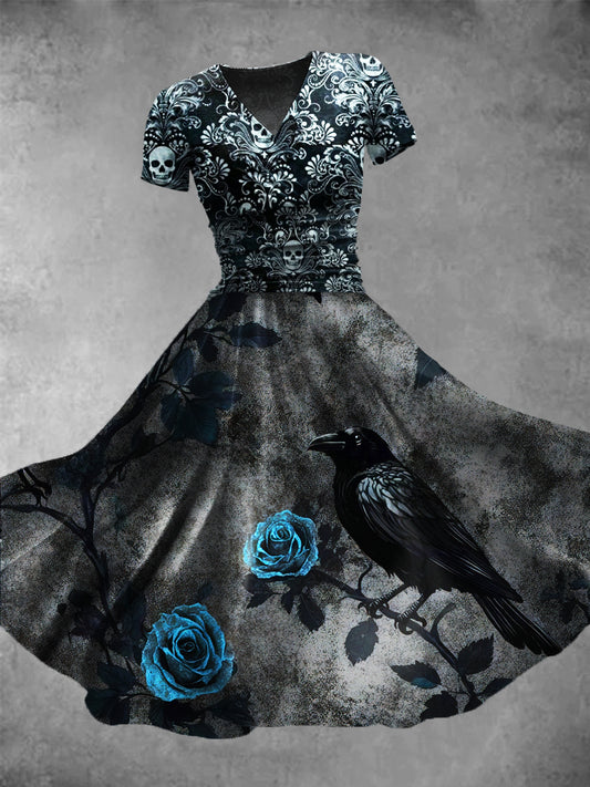 Vintage Crow Art Print Casual Vestido de mujer