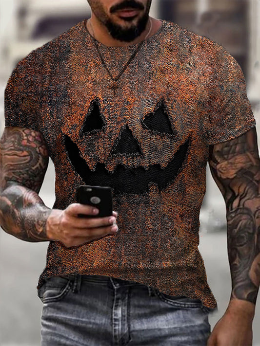 Camiseta casual de la impresión del arte de la cara de la calabaza de los hombres