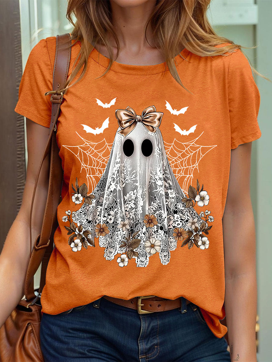 Camiseta con estampado Ghos de encaje lindo de Halloween para mujer