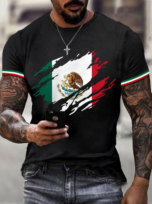 Camiseta casual mexicana del día de la independencia mexicana de la impresión de la bandera de los hombres