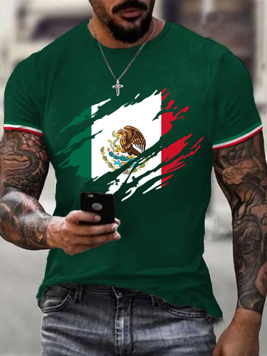 Camiseta casual mexicana del día de la independencia mexicana de la impresión de la bandera de los hombres